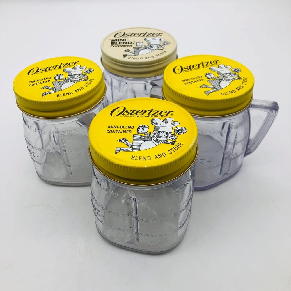 Vtg Osterizer Mini-Blend & Store Plastic Containers Set Of 4 Half Pint Metal Lid